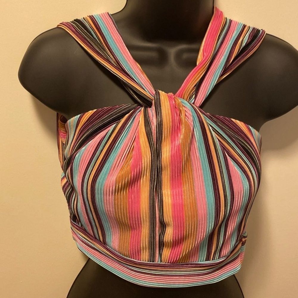 Fashion Nova MultiColor Striped Halter Crop Top Size XL